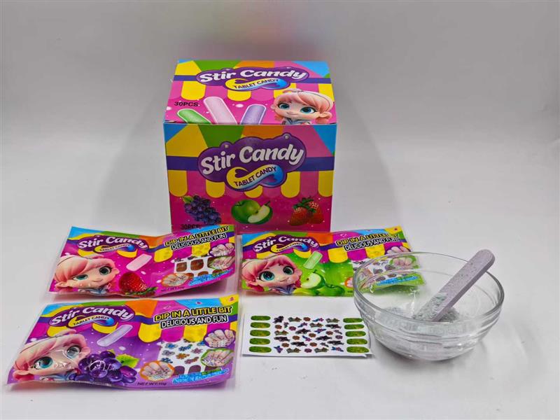 stir candy with powder